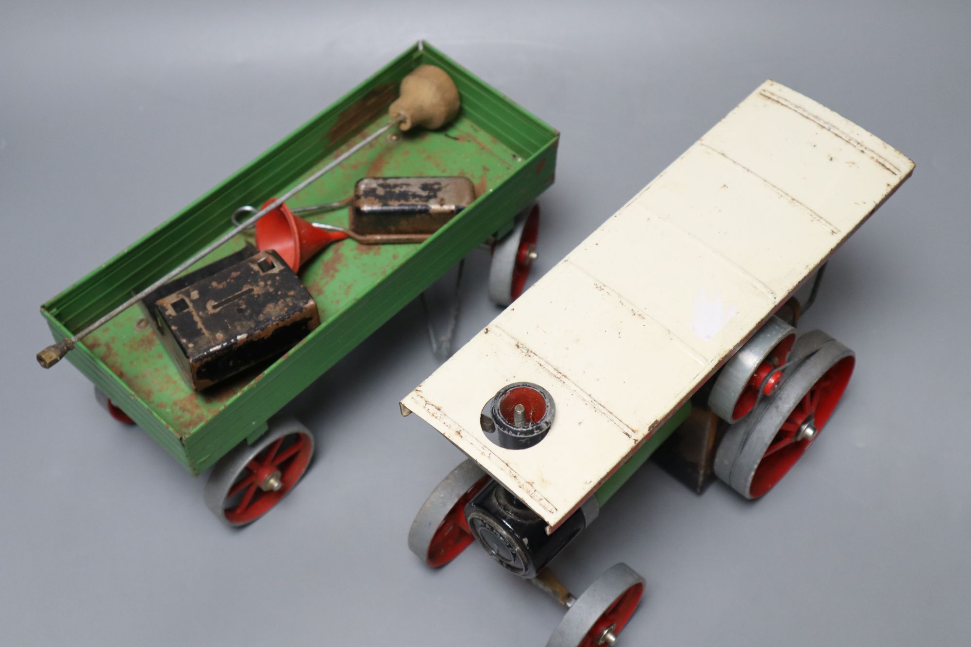 A Mamod steam tractor and wagon